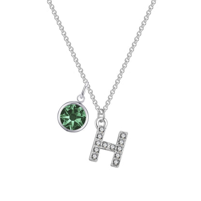 Pave Initial H Necklace with Birthstone Charm Created with Zircondia® Crystals