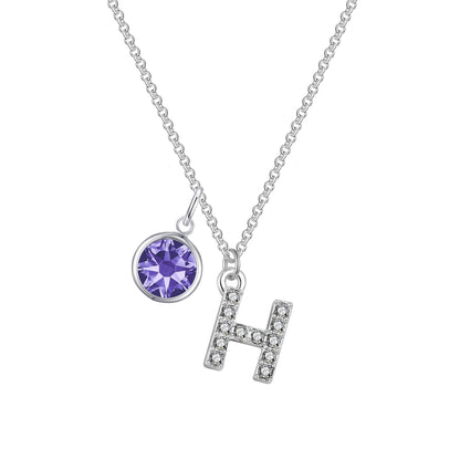 Pave Initial H Necklace with Birthstone Charm Created with Zircondia® Crystals