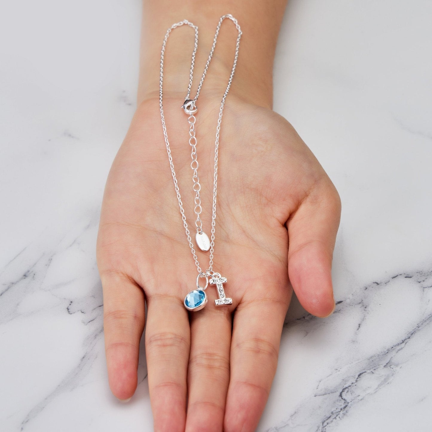 Pave Initial I Necklace with Birthstone Charm Created with Zircondia® Crystals