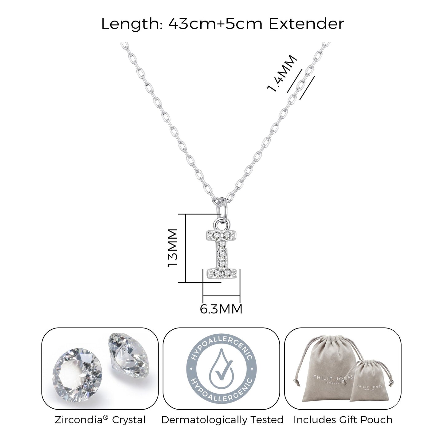 Collier initial pavé lettre I créé avec des cristaux Zircondia®