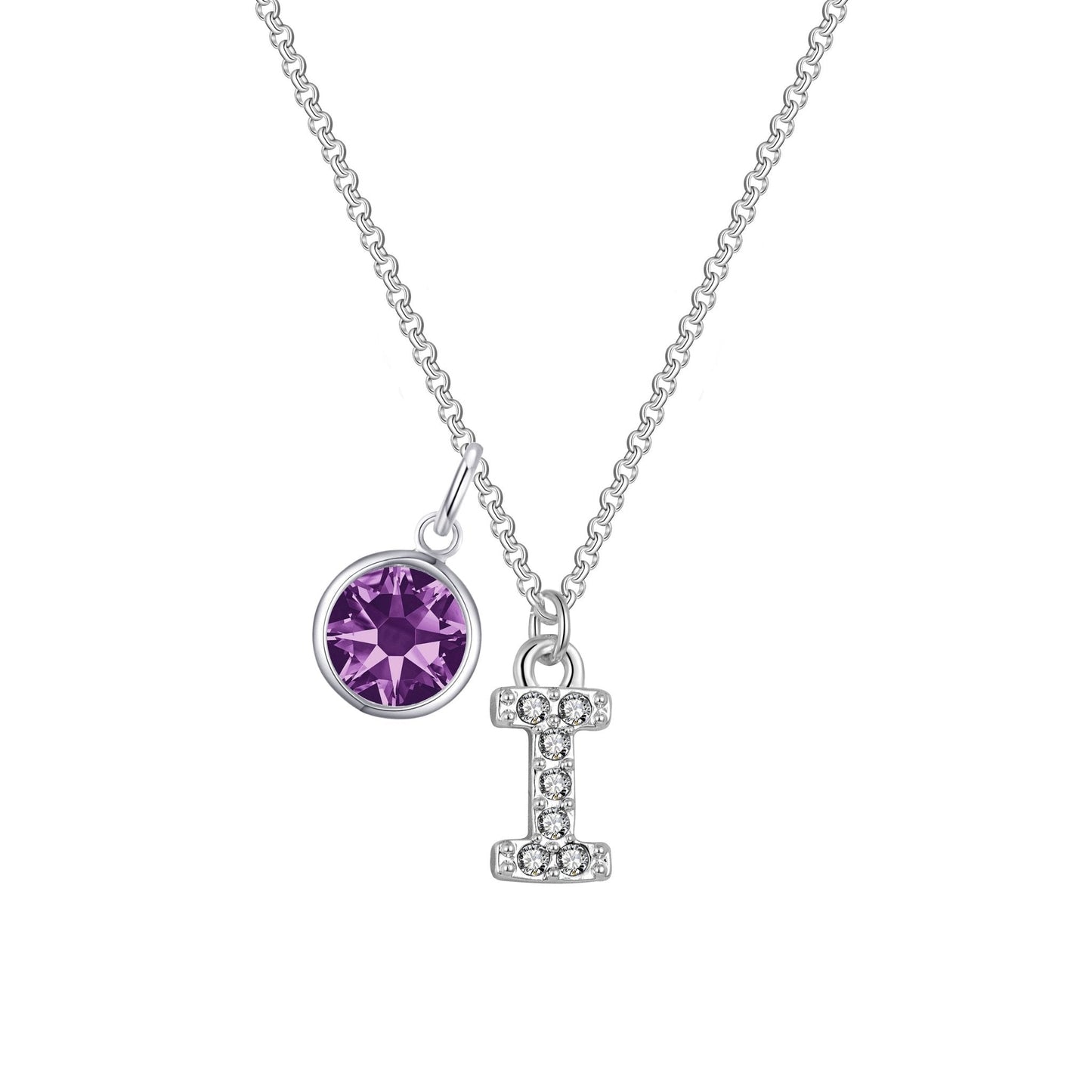 Pave Initial I Necklace with Birthstone Charm Created with Zircondia® Crystals