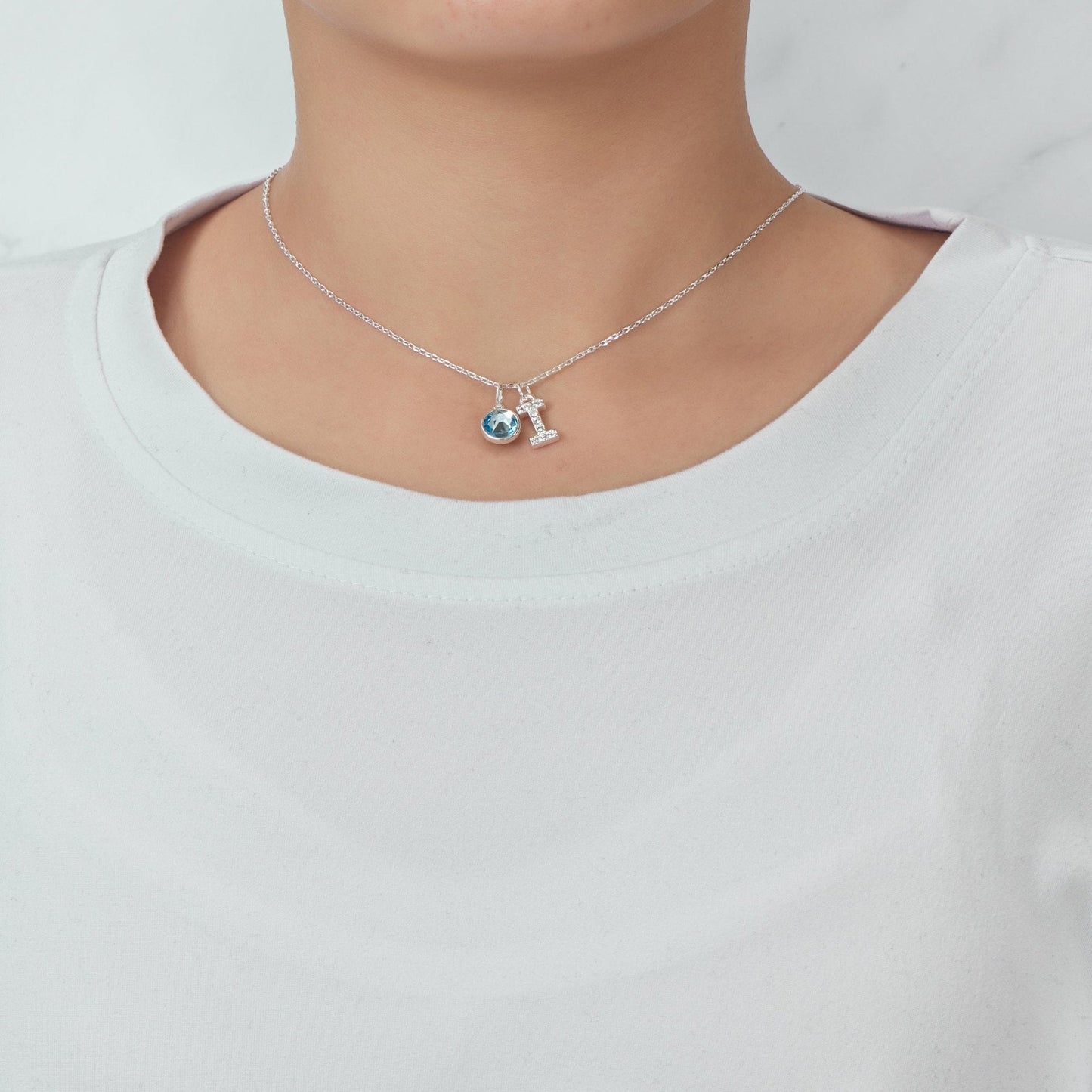 Pave Initial I Necklace with Birthstone Charm Created with Zircondia® Crystals
