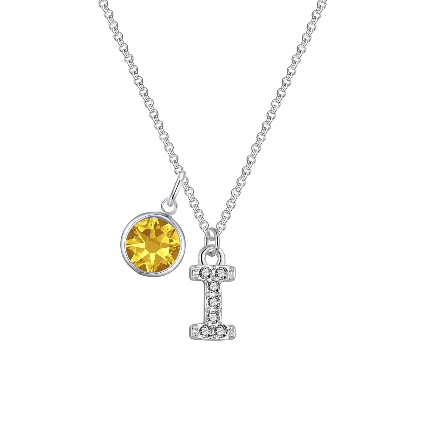 Pave Initial I Necklace with Birthstone Charm Created with Zircondia® Crystals