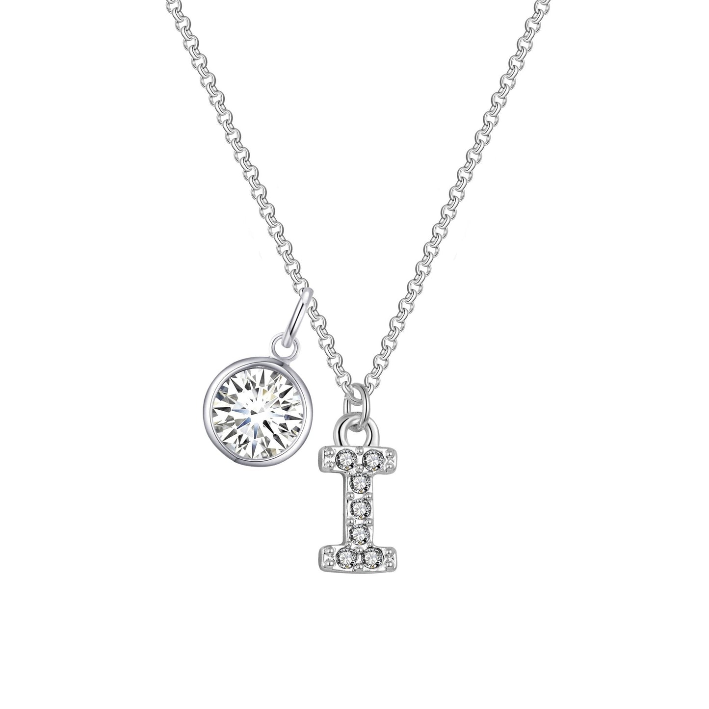 Pave Initial I Necklace with Birthstone Charm Created with Zircondia® Crystals