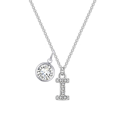 Pave Initial I Necklace with Birthstone Charm Created with Zircondia® Crystals