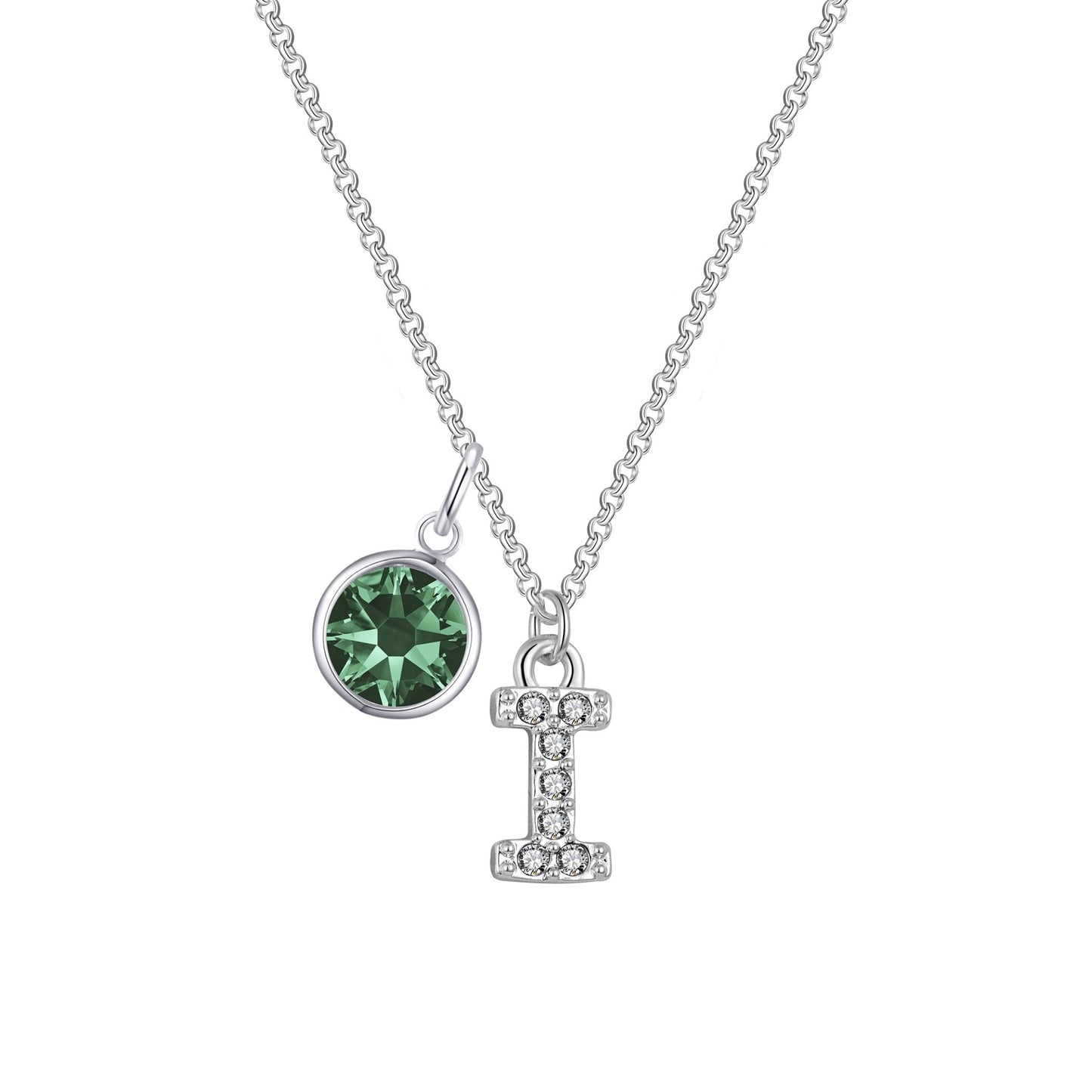 Pave Initial I Necklace with Birthstone Charm Created with Zircondia® Crystals