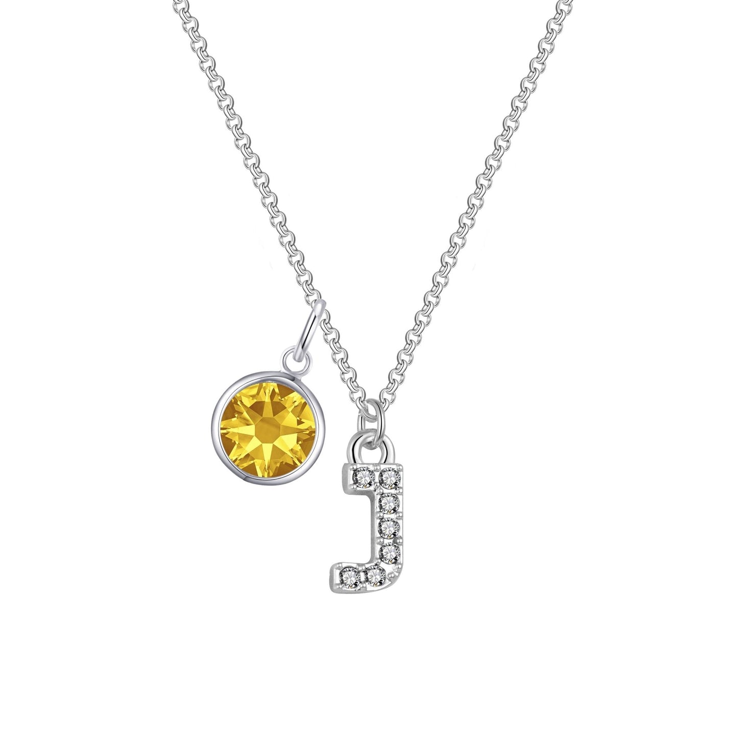Pave Initial J Necklace with Birthstone Charm Created with Zircondia® Crystals