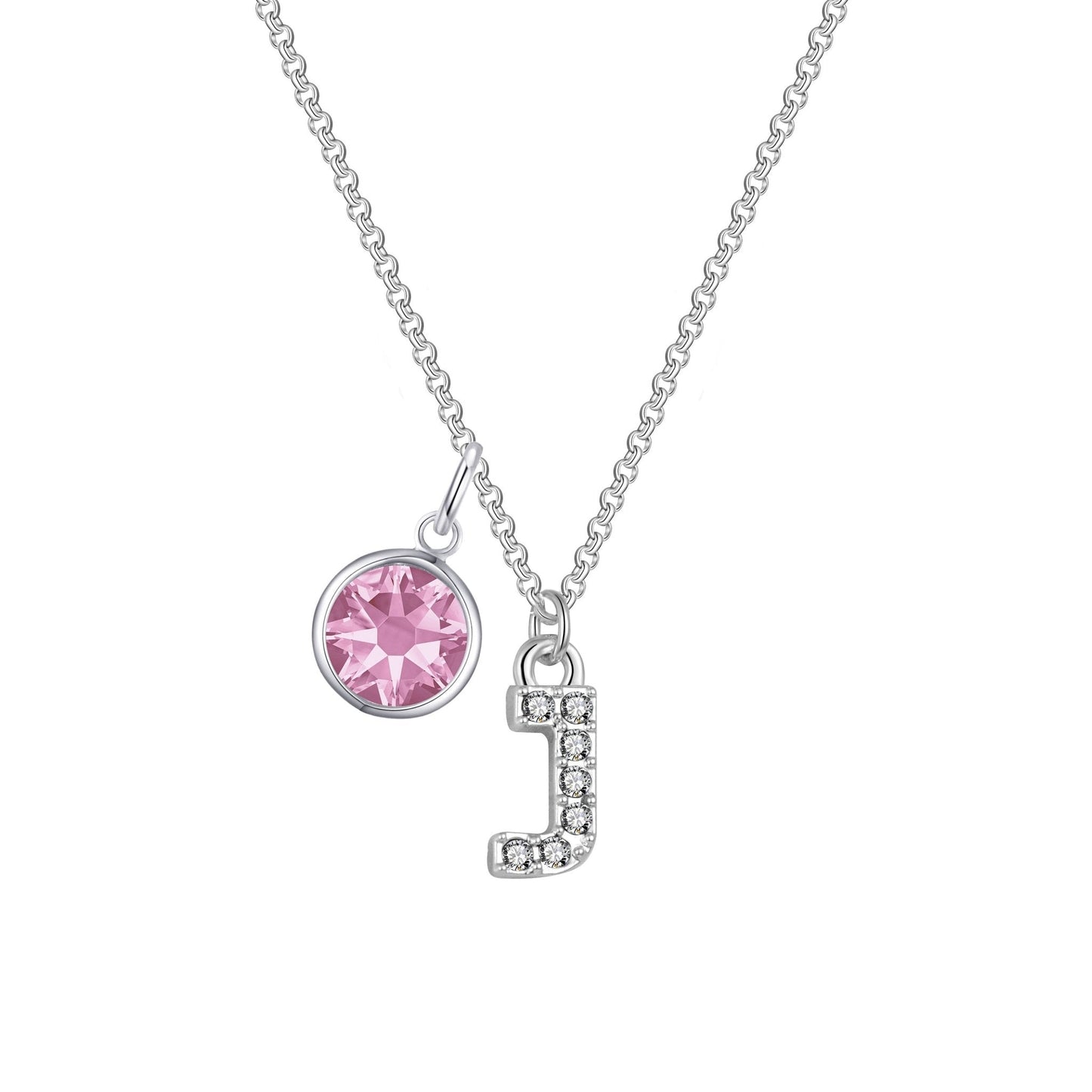 Pave Initial J Necklace with Birthstone Charm Created with Zircondia® Crystals