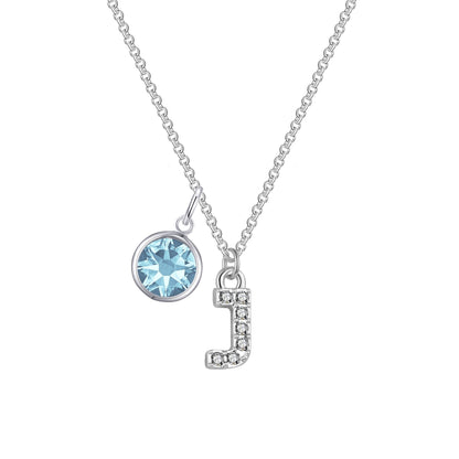 Pave Initial J Necklace with Birthstone Charm Created with Zircondia® Crystals