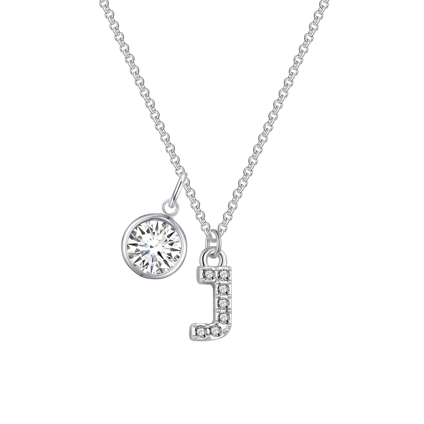 Pave Initial J Necklace with Birthstone Charm Created with Zircondia® Crystals