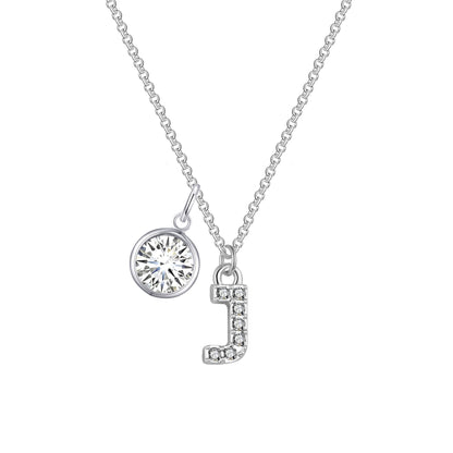 Pave Initial J Necklace with Birthstone Charm Created with Zircondia® Crystals