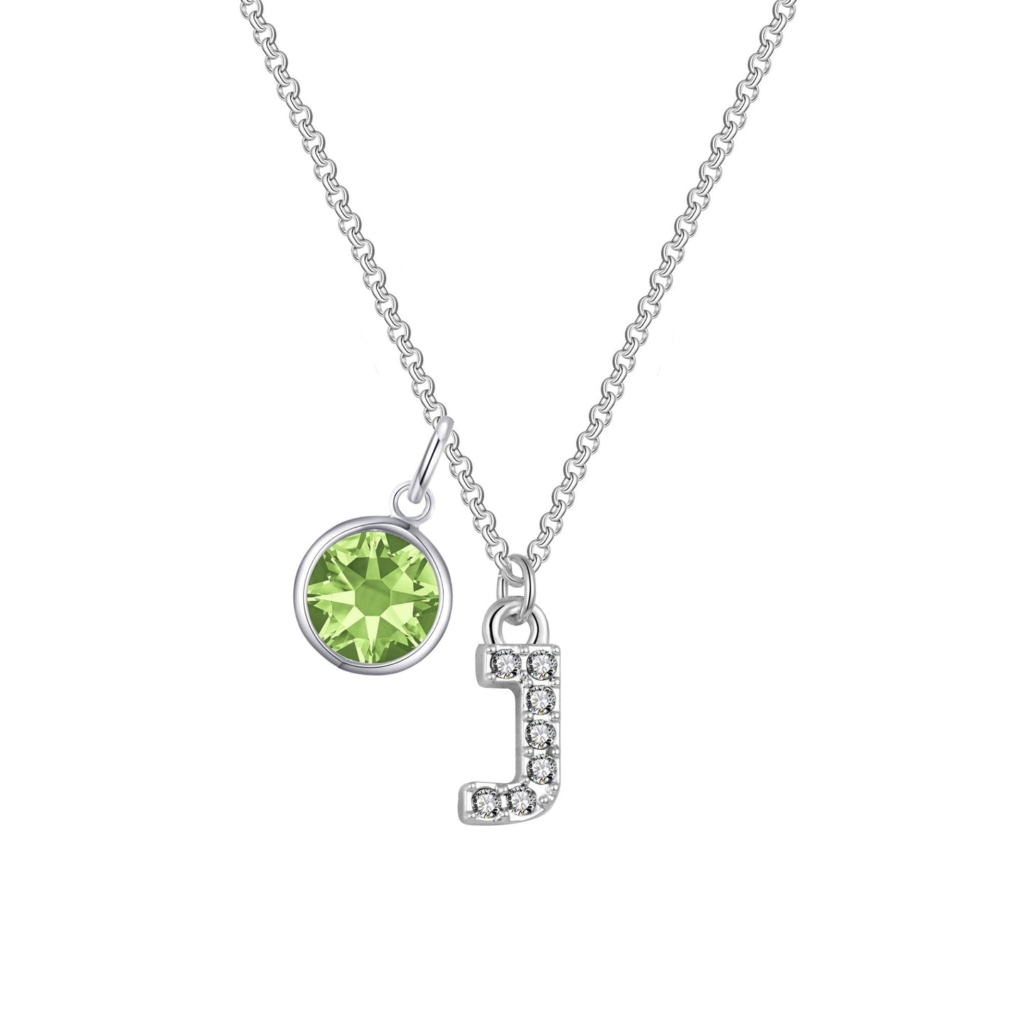 Pave Initial J Necklace with Birthstone Charm Created with Zircondia® Crystals