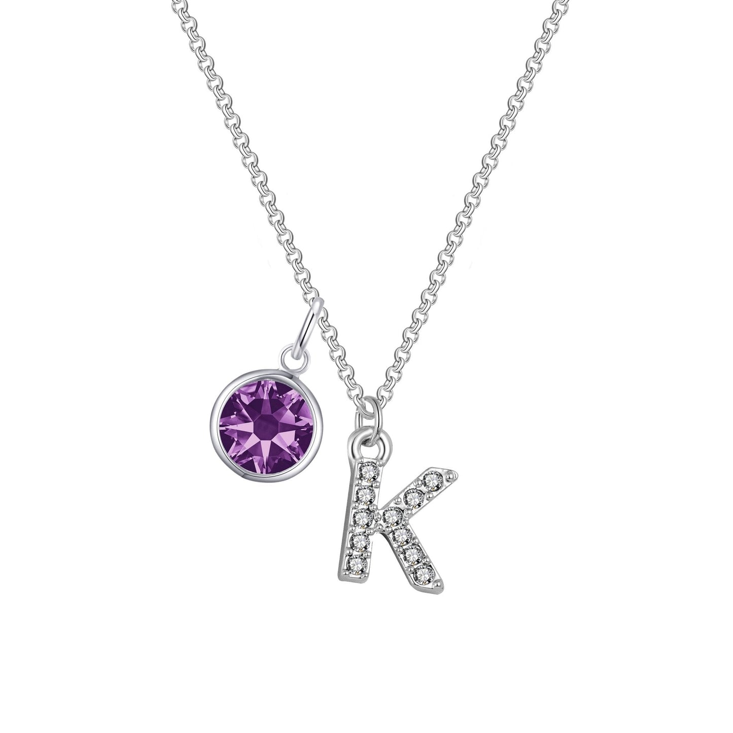 Pave Initial K Necklace with Birthstone Charm Created with Zircondia® Crystals