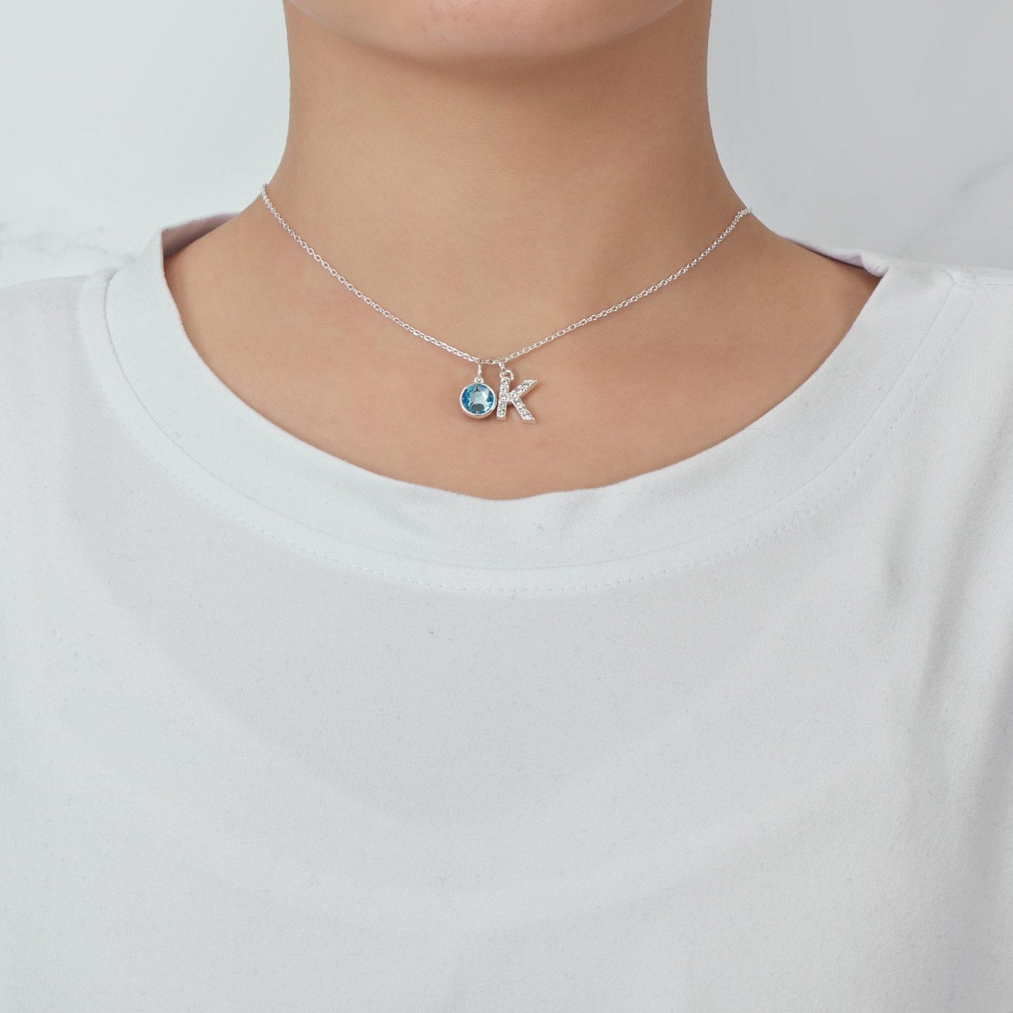 Pave Initial K Necklace with Birthstone Charm Created with Zircondia® Crystals