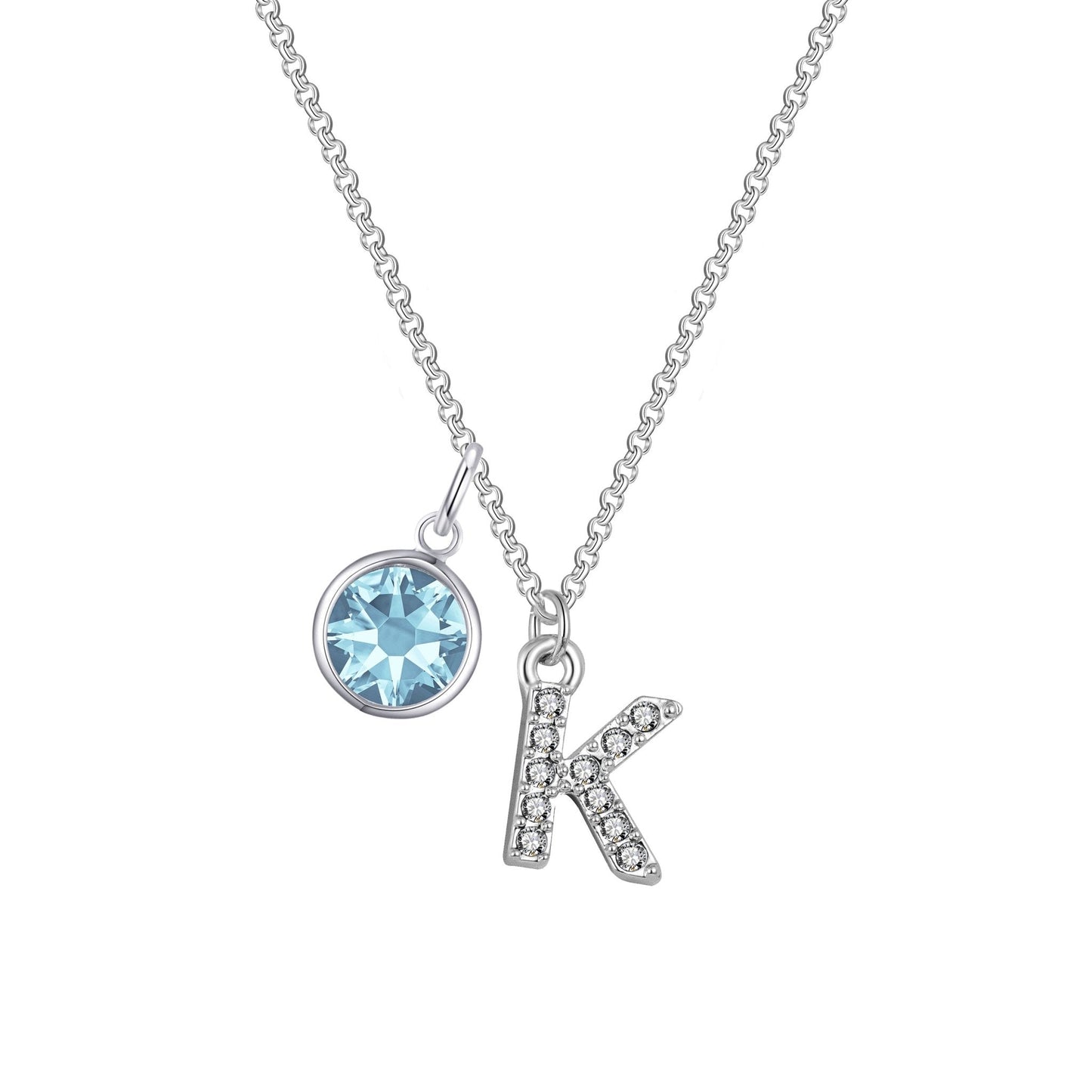 Pave Initial K Necklace with Birthstone Charm Created with Zircondia® Crystals