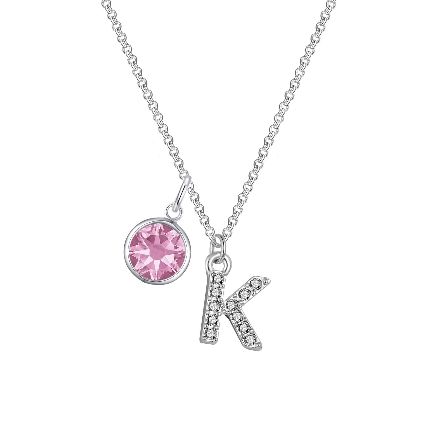 Pave Initial K Necklace with Birthstone Charm Created with Zircondia® Crystals