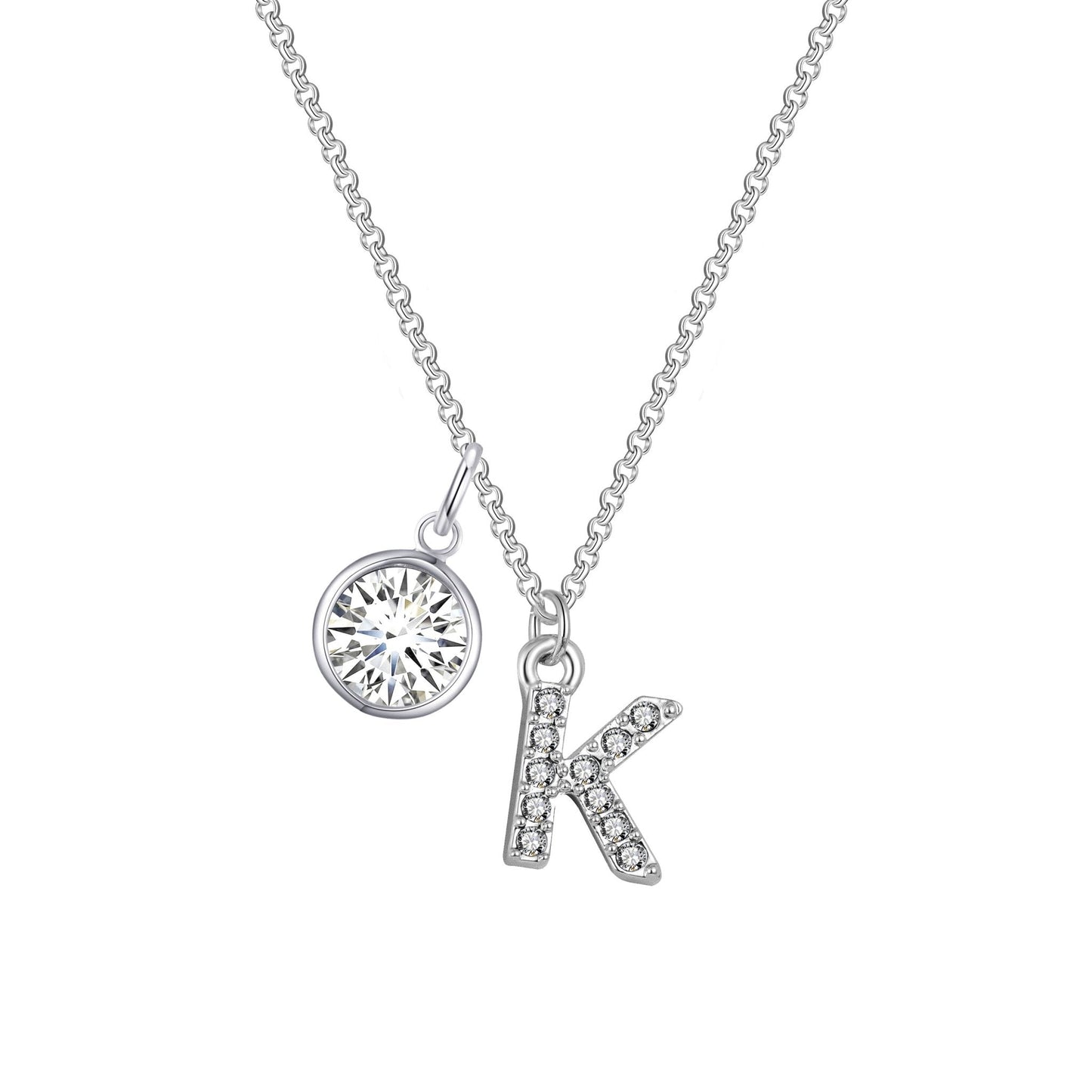 Pave Initial K Necklace with Birthstone Charm Created with Zircondia® Crystals