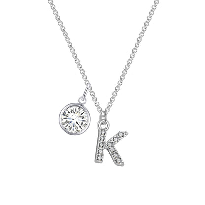 Pave Initial K Necklace with Birthstone Charm Created with Zircondia® Crystals