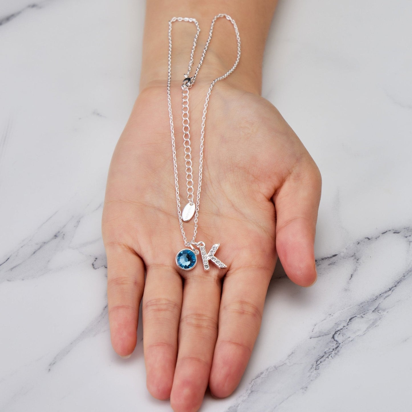 Pave Initial K Necklace with Birthstone Charm Created with Zircondia® Crystals