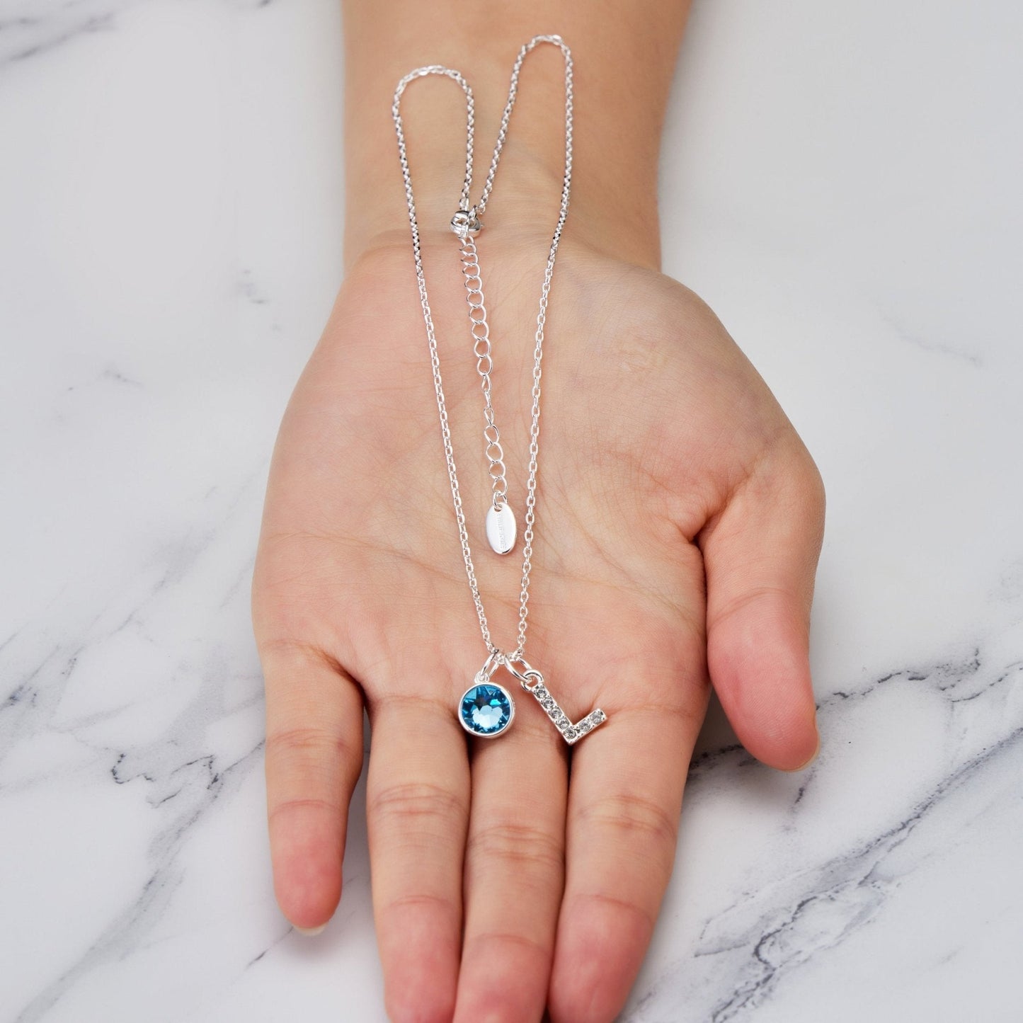 Pave Initial L Necklace with Birthstone Charm Created with Zircondia® Crystals