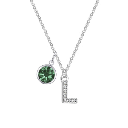Pave Initial L Necklace with Birthstone Charm Created with Zircondia® Crystals