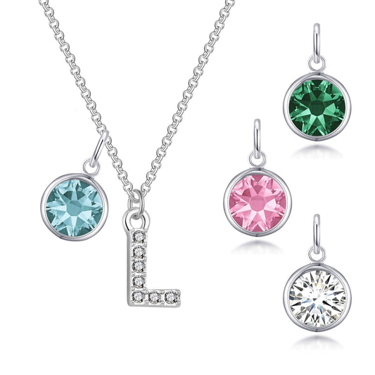 Pave Initial L Necklace with Birthstone Charm Created with Zircondia® Crystals