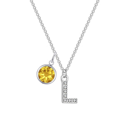 Pave Initial L Necklace with Birthstone Charm Created with Zircondia® Crystals