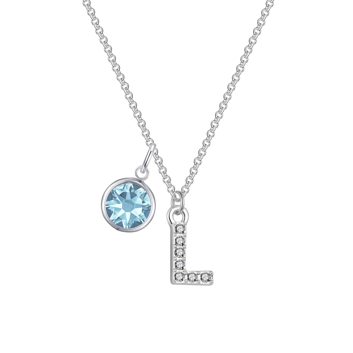 Pave Initial L Necklace with Birthstone Charm Created with Zircondia® Crystals