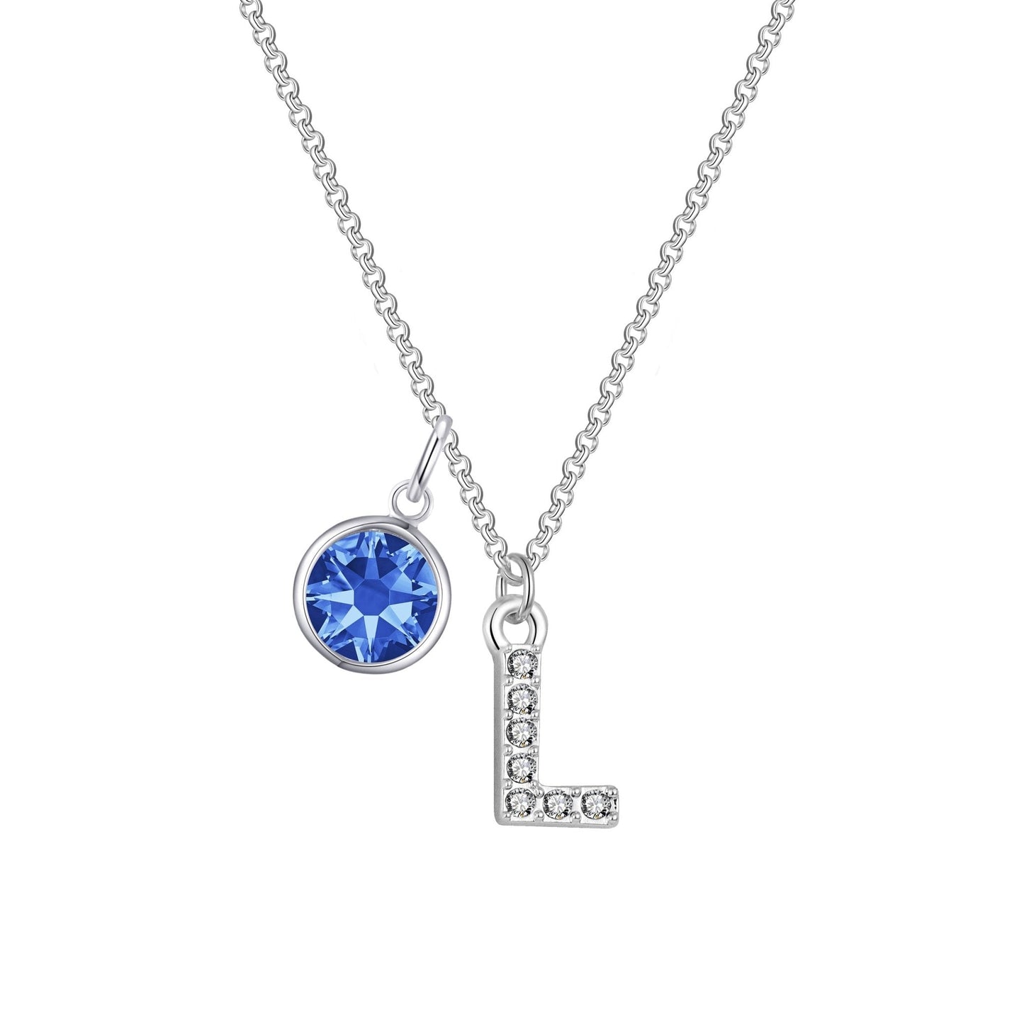 Pave Initial L Necklace with Birthstone Charm Created with Zircondia® Crystals