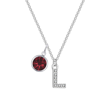 Pave Initial L Necklace with Birthstone Charm Created with Zircondia® Crystals