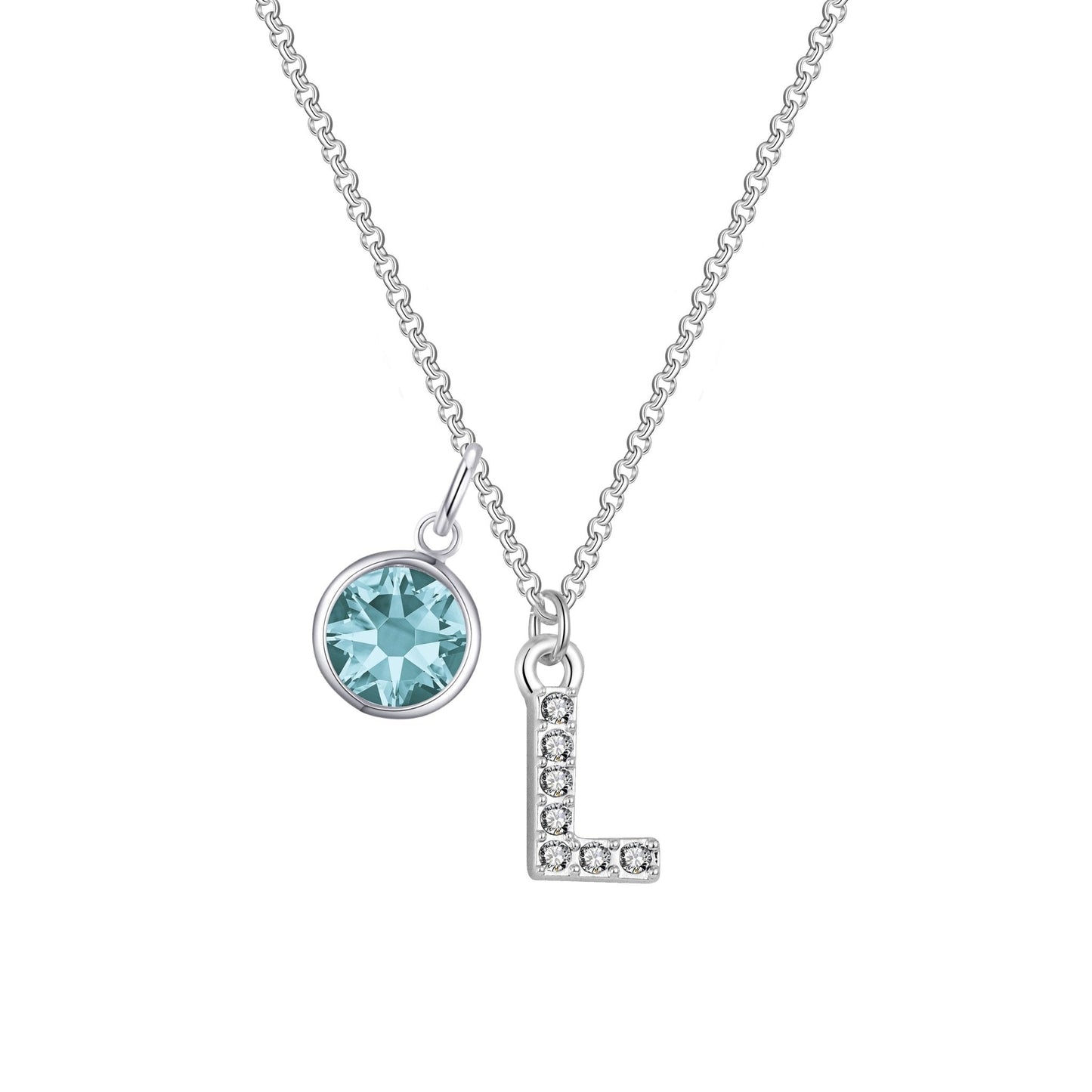 Pave Initial L Necklace with Birthstone Charm Created with Zircondia® Crystals