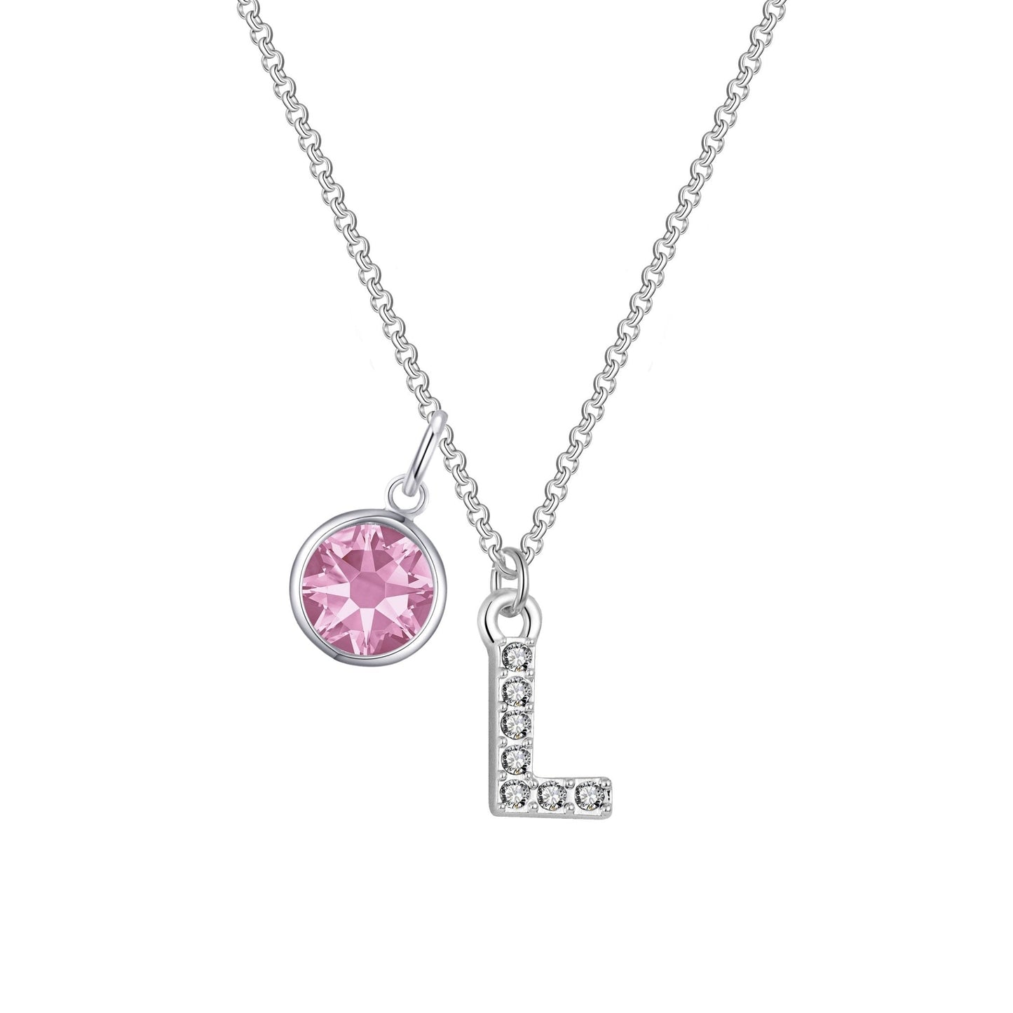 Pave Initial L Necklace with Birthstone Charm Created with Zircondia® Crystals