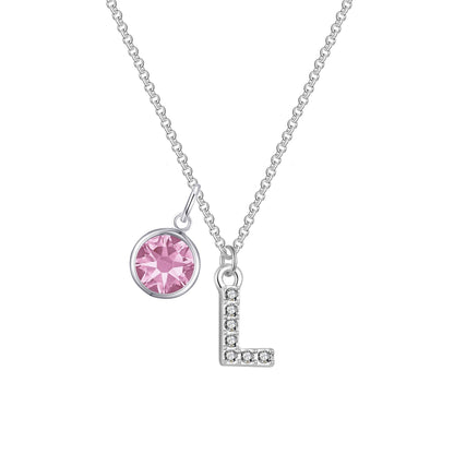 Pave Initial L Necklace with Birthstone Charm Created with Zircondia® Crystals