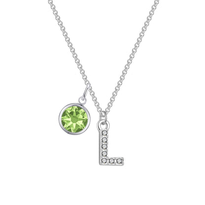 Pave Initial L Necklace with Birthstone Charm Created with Zircondia® Crystals