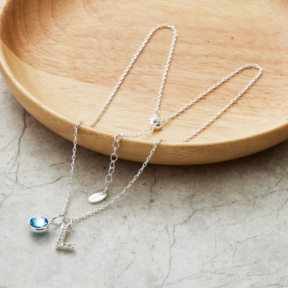 Pave Initial L Necklace with Birthstone Charm Created with Zircondia® Crystals