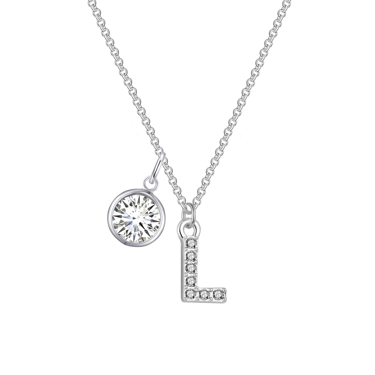 Pave Initial L Necklace with Birthstone Charm Created with Zircondia® Crystals