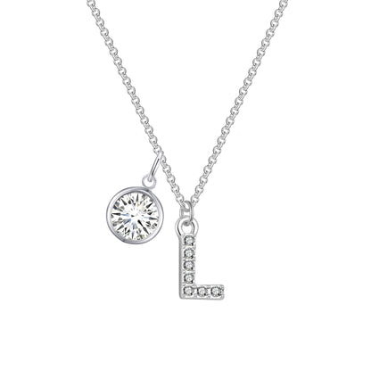 Pave Initial L Necklace with Birthstone Charm Created with Zircondia® Crystals