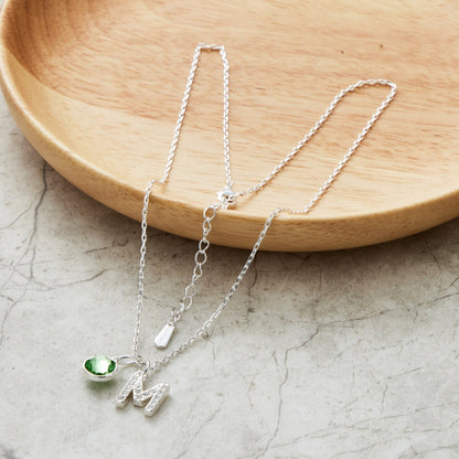 Pave Initial M Necklace with Birthstone Charm Created with Zircondia® Crystals