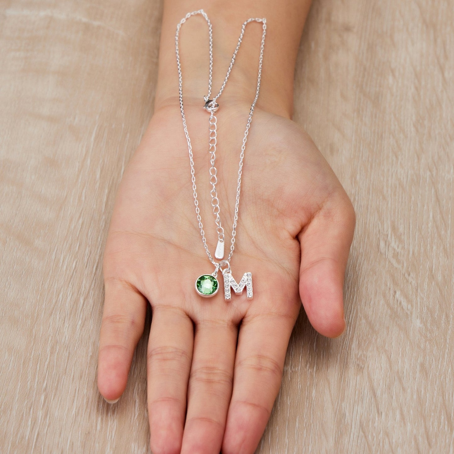 Pave Initial M Necklace with Birthstone Charm Created with Zircondia® Crystals