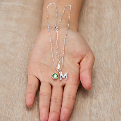 Pave Initial M Necklace with Birthstone Charm Created with Zircondia® Crystals