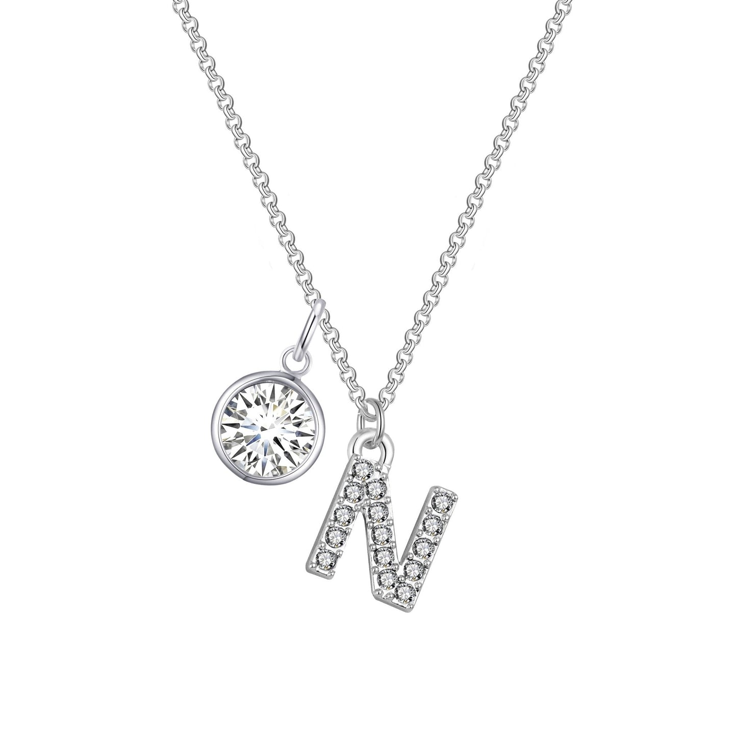 Pave Initial N Necklace with Birthstone Charm Created with Zircondia® Crystals