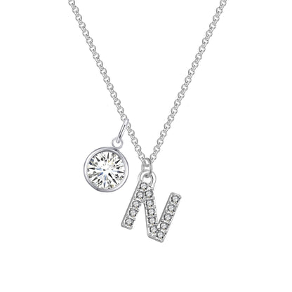 Pave Initial N Necklace with Birthstone Charm Created with Zircondia® Crystals
