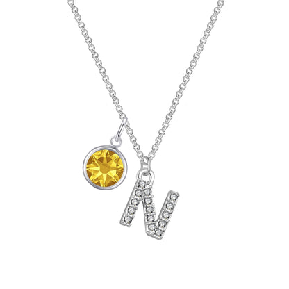 Pave Initial N Necklace with Birthstone Charm Created with Zircondia® Crystals