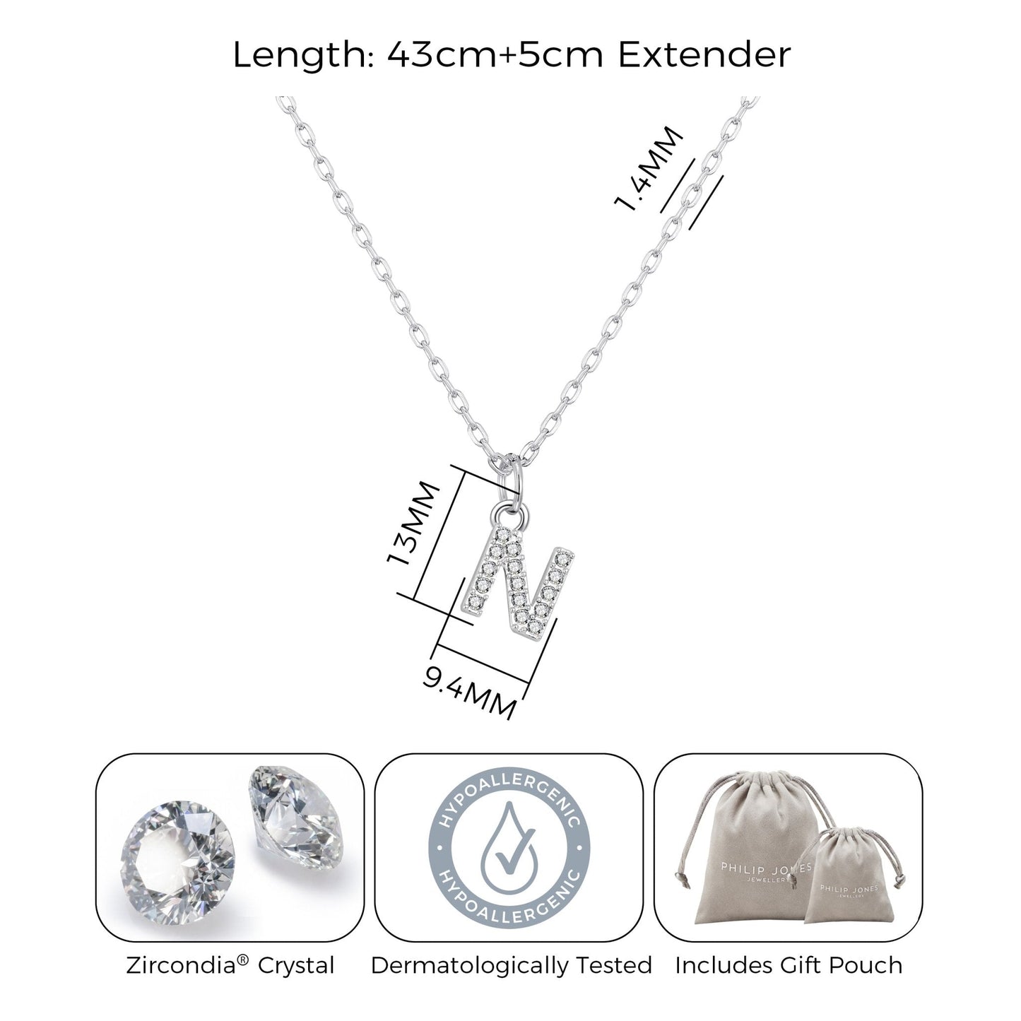 Pave Initial Necklace Letter N Created with Zircondia® Crystals
