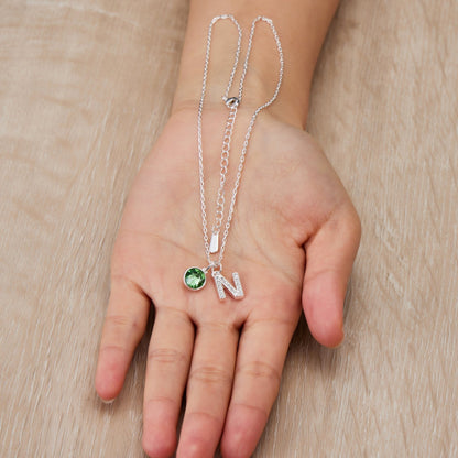 Pave Initial N Necklace with Birthstone Charm Created with Zircondia® Crystals