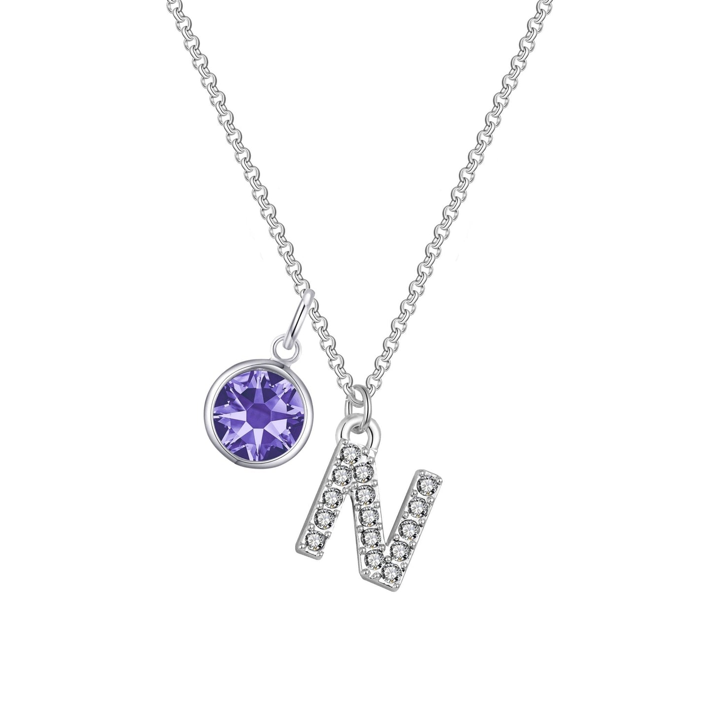 Pave Initial N Necklace with Birthstone Charm Created with Zircondia® Crystals