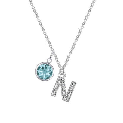 Pave Initial N Necklace with Birthstone Charm Created with Zircondia® Crystals