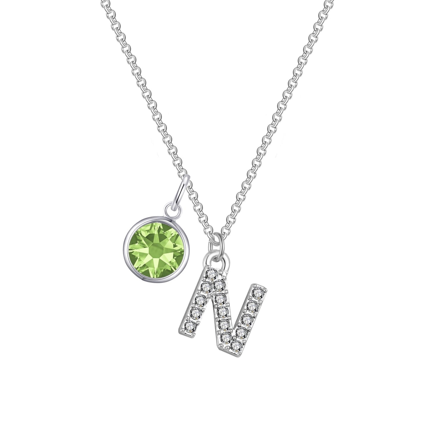 Pave Initial N Necklace with Birthstone Charm Created with Zircondia® Crystals