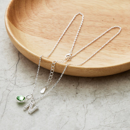 Pave Initial N Necklace with Birthstone Charm Created with Zircondia® Crystals