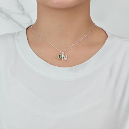 Pave Initial N Necklace with Birthstone Charm Created with Zircondia® Crystals